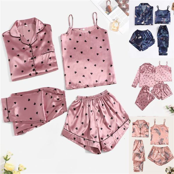 womens sleepwear 4 pieces set pajama for women faux silk stain nightwear fashion comfortable sling shorts printed home clothes 230414, Black;red
womens sleepwear 4 pieces set pajama for women faux silk stain nightwear fashion comfortable sling shorts printed home clothes 230414, Black;red