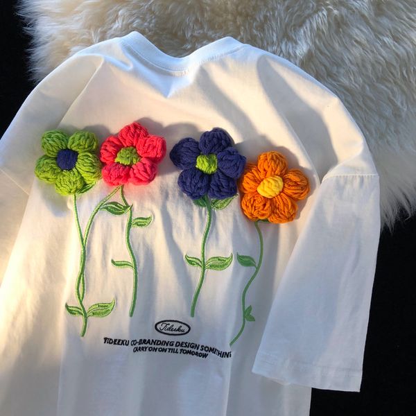 women's tshirt cotton knitted flowers cute designer loose shortsleeved tshirt women's halfsleeved harajuku shirt fashion 230417, White
women's tshirt cotton knitted flowers cute designer loose shortsleeved tshirt women's halfsleeved harajuku shirt fashion 230417, White
