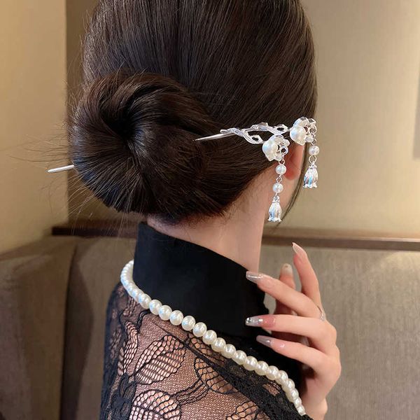 hairpins 2023 new fashion beauty iris flower hairpin women retro pearl rhinestone hairpin antique jewelry hair accessories headdress w0417, Golden;silver