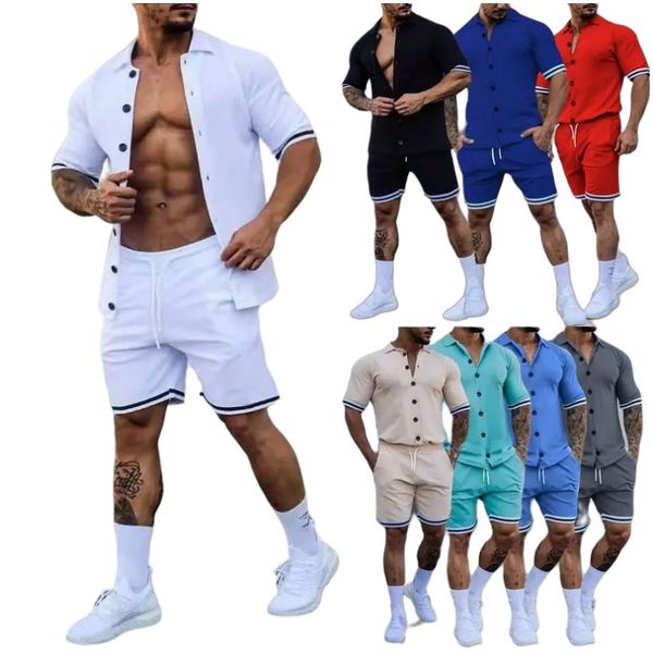 men's tracksuits solid color lapel short sleeve joggers suits piece clothing men short sets, Gray
men's tracksuits solid color lapel short sleeve joggers suits piece clothing men short sets, Gray