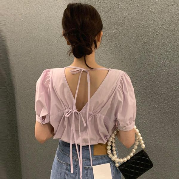 t-shirt chic open back bandage blouses women korean elegant solid o neck blusas mujer summer loose short sleeve shirts, White
t-shirt chic open back bandage blouses women korean elegant solid o neck blusas mujer summer loose short sleeve shirts, White