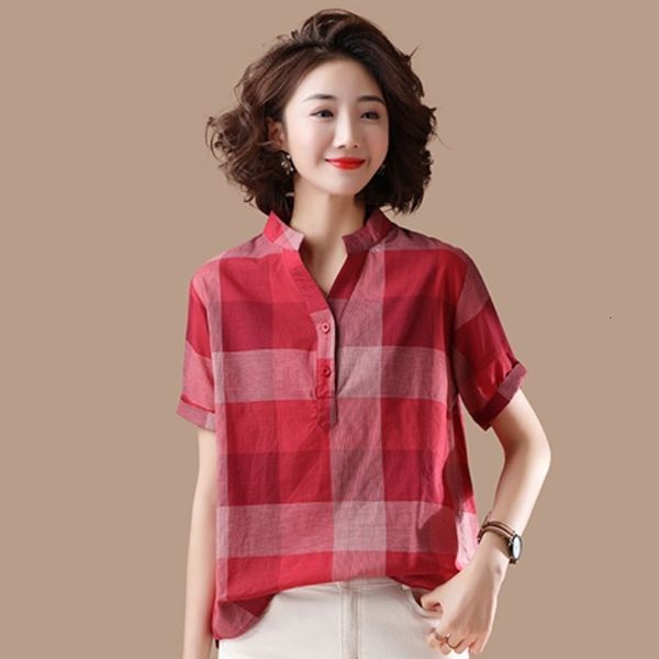 women's blouses shirts summer style women v-neck short sleeve casual shirts cotton linen plaid loose blouses femme 243 230417, White
women's blouses shirts summer style women v-neck short sleeve casual shirts cotton linen plaid loose blouses femme 243 230417, White