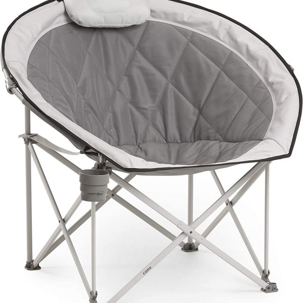 40025 equipment folding oversized padded moon round saucer chair with carry bag, gray
40025 equipment folding oversized padded moon round saucer chair with carry bag, gray