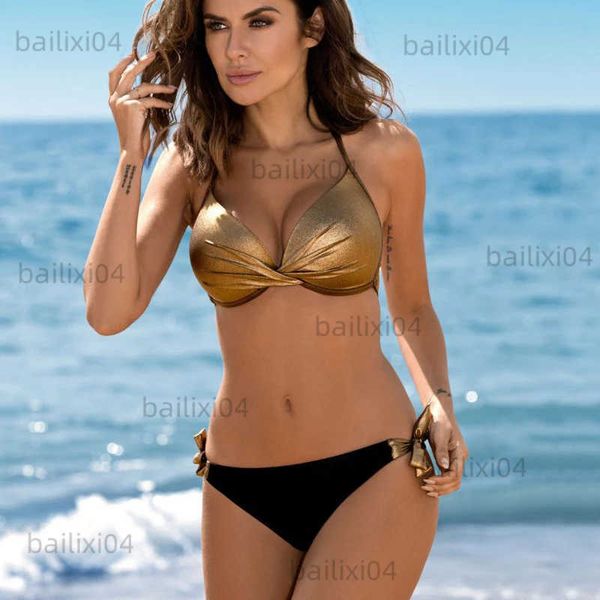 women's swimwear halter bikini 2022 bandage swimsuit solid swimwear women shiny bordered bikini set bathing suit push up two-piece suit, White;black
women's swimwear halter bikini 2022 bandage swimsuit solid swimwear women shiny bordered bikini set bathing suit push up two-piece suit, White;black