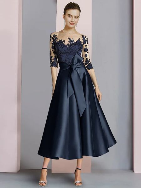 2023 elegant dark navy mother of bride dress illusion neck satin lace half sleeve with bow godmother wedding party gowns robe de soiree, Black;red
2023 elegant dark navy mother of bride dress illusion neck satin lace half sleeve with bow godmother wedding party gowns robe de soiree, Black;red