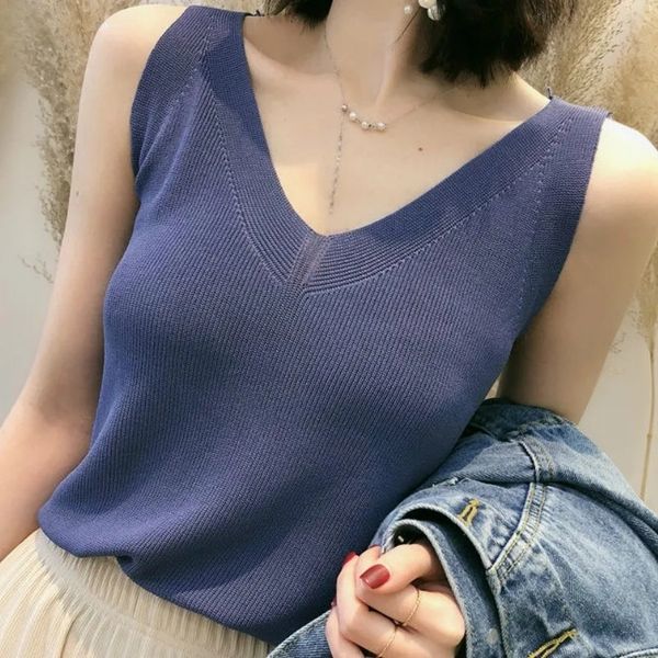 women's tanks camis knit tank vneck ice silk blue sleeveless summer clothing vests for women korean fashion loose elegant casual 230417, White
women's tanks camis knit tank vneck ice silk blue sleeveless summer clothing vests for women korean fashion loose elegant casual 230417, White