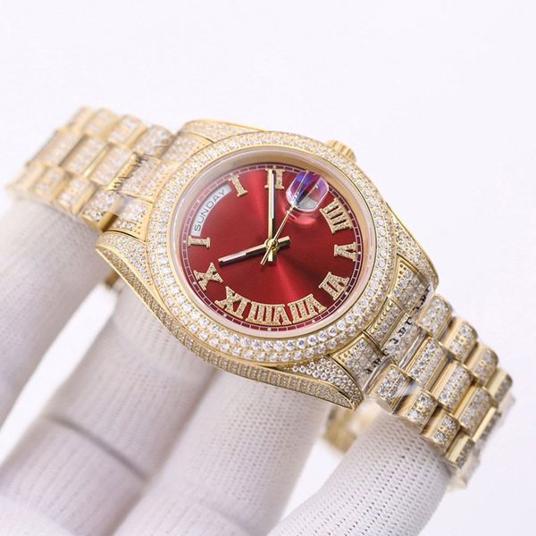 classic mens watch 41mm red dial gold diamond strap mechanical movement automatic watches couples wristwatch casual business clock orologio, Slivery;brown
classic mens watch 41mm red dial gold diamond strap mechanical movement automatic watches couples wristwatch casual business clock orologio, Slivery;brown