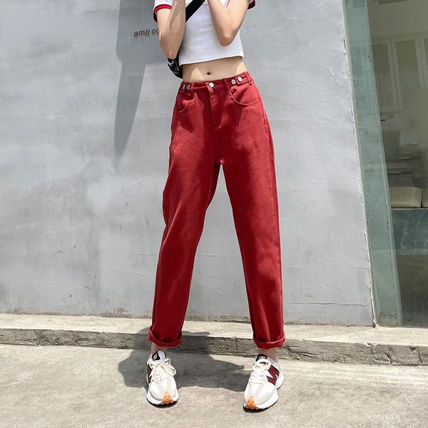 jeans korean fashion women's jeans red green khaki black white loose high waist casual simple female harlan denim pants, Blue
jeans korean fashion women's jeans red green khaki black white loose high waist casual simple female harlan denim pants, Blue