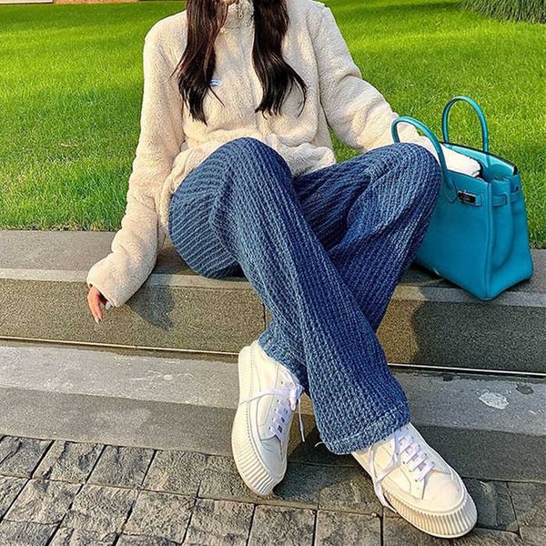 blue fragrant woven wide leg floor dragging pants autumn and winter thickened loose straight long with a sagging soft jeans for women, Black;white
blue fragrant woven wide leg floor dragging pants autumn and winter thickened loose straight long with a sagging soft jeans for women, Black;white