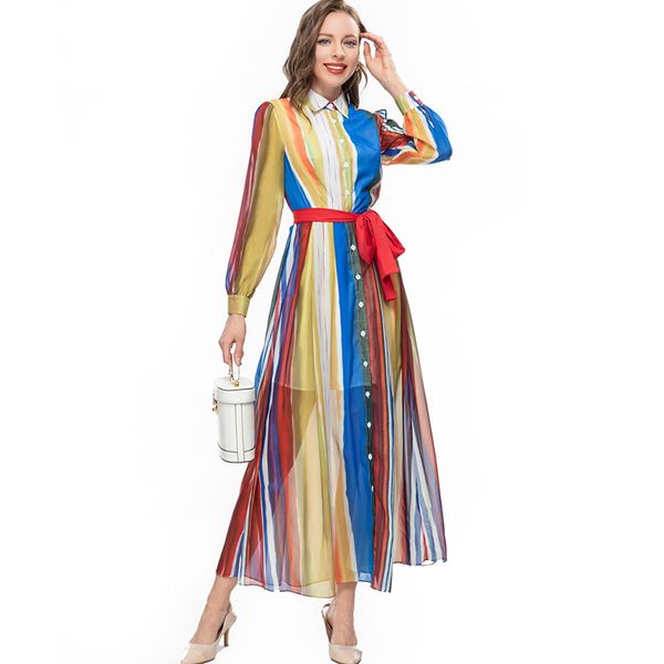 women's runway dresses turn down collar long sleeves color block printed lace up belt high street fashion designer vestidos, Black
women's runway dresses turn down collar long sleeves color block printed lace up belt high street fashion designer vestidos, Black