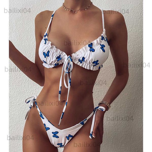 women's swimwear myteng bandage thong bikinis butterfly print 2 piece set swimwear women 2021 mjuer new push up swimming suit for biqui, White;black
women's swimwear myteng bandage thong bikinis butterfly print 2 piece set swimwear women 2021 mjuer new push up swimming suit for biqui, White;black