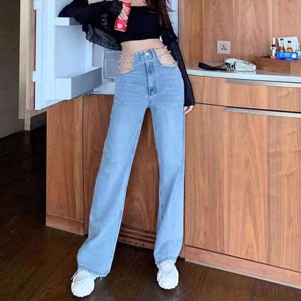 jeans design chain high waist jeans autumn women's straight denim pants wide leg comfortable allmatch streetwear female, Blue
jeans design chain high waist jeans autumn women's straight denim pants wide leg comfortable allmatch streetwear female, Blue
