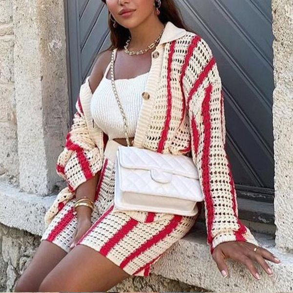 dress women's striped knitted cardigan suits with shorts high waist hollow out women 2 piece sets loose casual 2021 autumn spring girl, White
dress women's striped knitted cardigan suits with shorts high waist hollow out women 2 piece sets loose casual 2021 autumn spring girl, White