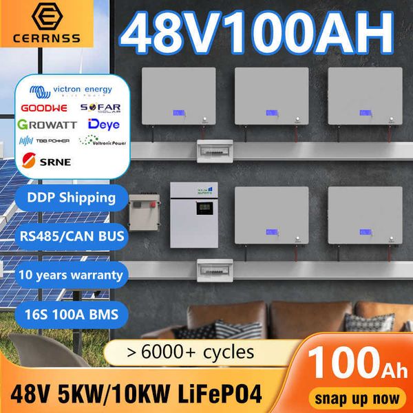 Powerwall LiFePO4 48V 100AH 5KW Battery Pack 51.2V Lithium Solar Battery 6000+ Cycle With RS485 CAN COM For Off/On-Grid Inverter