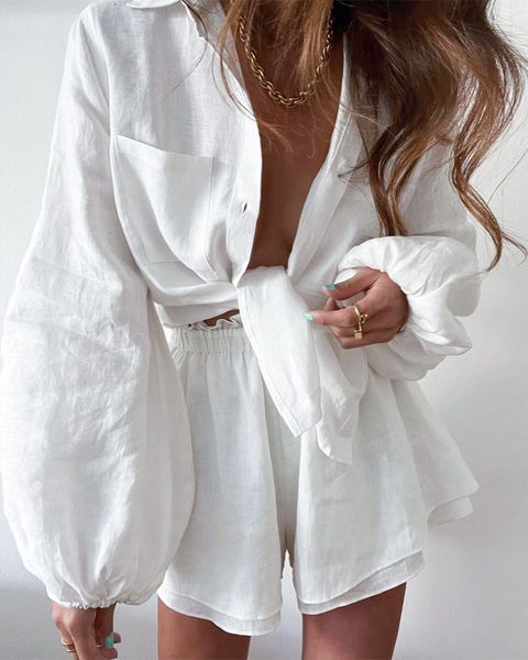 women's tracksuits vssjavun women casual shirt shorts two piece summer fashion outfits long sleeved loose lady simple solid suit 230417, Gray
women's tracksuits vssjavun women casual shirt shorts two piece summer fashion outfits long sleeved loose lady simple solid suit 230417, Gray