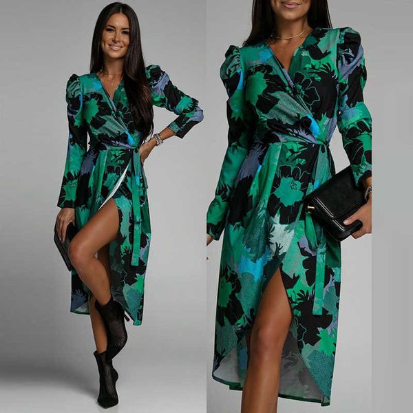 party dresses vintage floral print dress 2022 women elegant long sleeve v neck strap slit dress ladies fashion commuter slim irregular dress, White;black
party dresses vintage floral print dress 2022 women elegant long sleeve v neck strap slit dress ladies fashion commuter slim irregular dress, White;black