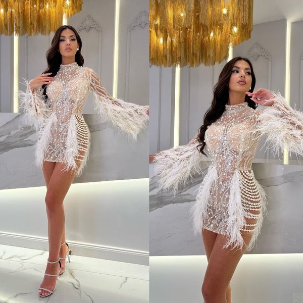feathers unique pearls mini prom dresses lace sequined party dresses illusion long sleeves custom made evening dress, Black;red
feathers unique pearls mini prom dresses lace sequined party dresses illusion long sleeves custom made evening dress, Black;red