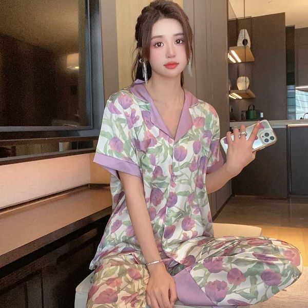 women's sleep lounge lisacmvpnel women short sleeve suit pajamas girl summer ice silk sweet wind flower print sleepwear p230408
women's sleep lounge lisacmvpnel women short sleeve suit pajamas girl summer ice silk sweet wind flower print sleepwear p230408