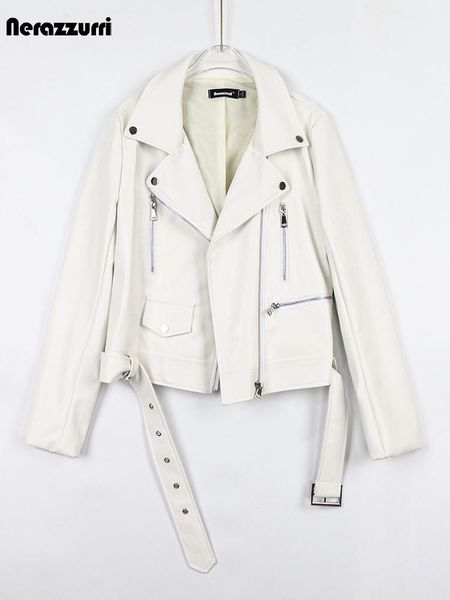 jackets nerazzurri spring autumn short white black soft faux leather biker jacket women long sleeve zipper belt luxury cool outerwear, Black;brown
jackets nerazzurri spring autumn short white black soft faux leather biker jacket women long sleeve zipper belt luxury cool outerwear, Black;brown