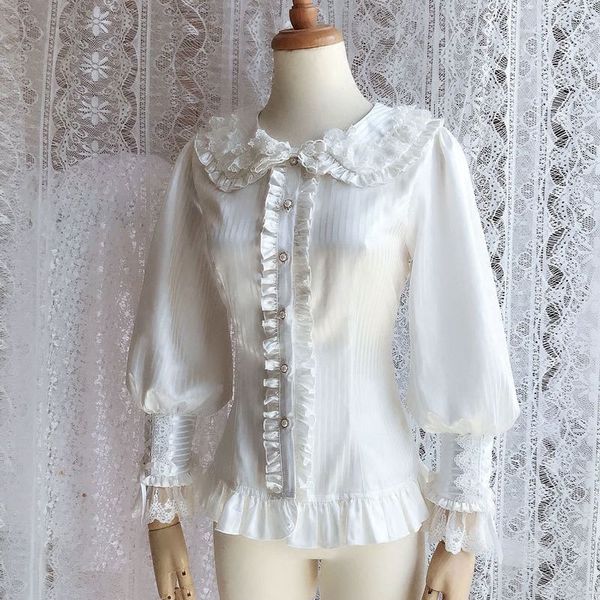 women's blouses shirts sweet thick female blouse vintage long lantern sleeve striped chiffon shirt 230417, White
women's blouses shirts sweet thick female blouse vintage long lantern sleeve striped chiffon shirt 230417, White