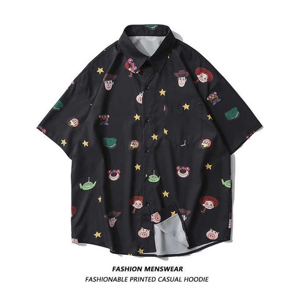 men's casual shirts oversize 2022 summer fashion cartoon printing new personality joker couples casual shirts mens male and female dent, White;black
men's casual shirts oversize 2022 summer fashion cartoon printing new personality joker couples casual shirts mens male and female dent, White;black