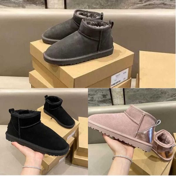 2022 aus u5854 classical short miniwomen snow keep boot man womens plush casual warm boots sheepskin suede shoes chestnut, Black