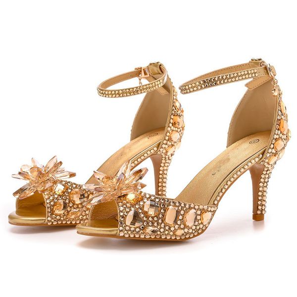 gold rhinestone summer dress shoes 7cm high heel peep toe cinderella glass slipper bride party pumps ankle straps, Black
gold rhinestone summer dress shoes 7cm high heel peep toe cinderella glass slipper bride party pumps ankle straps, Black