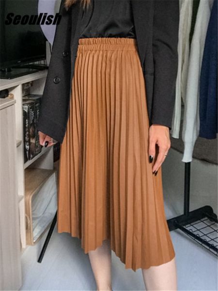 skirts seoulish autumn winter faux pu leather pleated skirts solid high waist all-match elegant umbrella midi skirt female 230417, Black
skirts seoulish autumn winter faux pu leather pleated skirts solid high waist all-match elegant umbrella midi skirt female 230417, Black