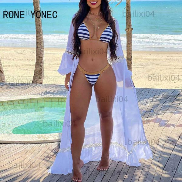 women's swimwear women's swimming suit 3pcs striped print tied detail bikini set with cover up women beach bikinis set t230417, White;black
women's swimwear women's swimming suit 3pcs striped print tied detail bikini set with cover up women beach bikinis set t230417, White;black
