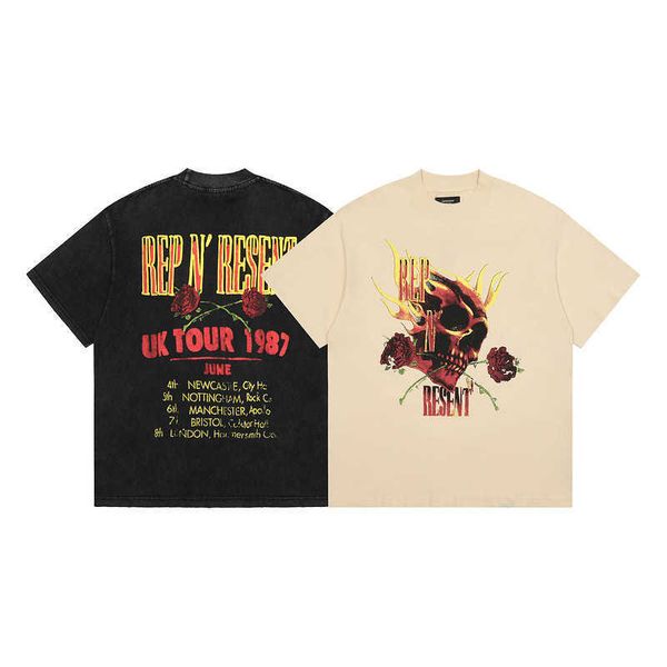 2023 fashion men's and women's t shirts uk high street brand representative vintage rose skull rock band vandalism wash used short, White
2023 fashion men's and women's t shirts uk high street brand representative vintage rose skull rock band vandalism wash used short, White