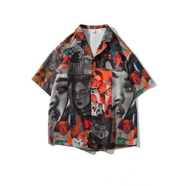 men's casual shirts european and american hip hop character printed short sleeved shirt mens loose lovers casual shirts j230417, White;black
men's casual shirts european and american hip hop character printed short sleeved shirt mens loose lovers casual shirts j230417, White;black