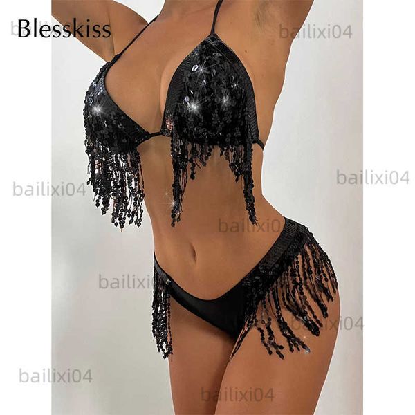 women's swimwear blesskiss glitter fringed bikini 2023 women swimwear micro string bikini set beach party cosplay beachwear bathing sui, White;black
women's swimwear blesskiss glitter fringed bikini 2023 women swimwear micro string bikini set beach party cosplay beachwear bathing sui, White;black