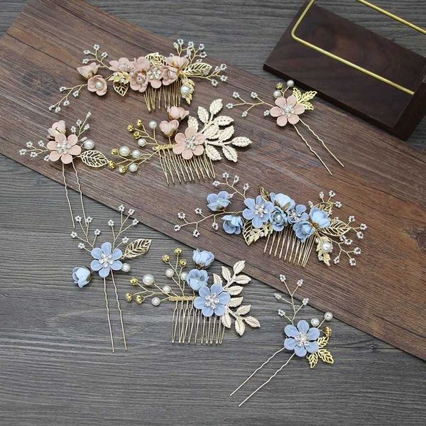 

hairpins pearl headpieces flower leaf hair combs pins gold bridesmaids brides hairpins headdress wedding accessories bridal jewelry w0417, Golden;silver