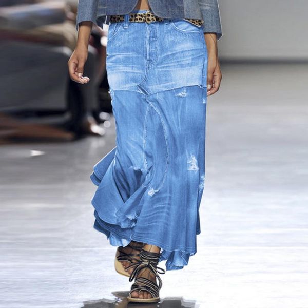 capris woman dress spring / summer wash vintage denim skirt european american street casual irregular high waist elegant long dress, Black;white
capris woman dress spring / summer wash vintage denim skirt european american street casual irregular high waist elegant long dress, Black;white