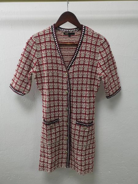 casual dresses maje woman's checked tweed-style knit dress| size s-l, Black;gray