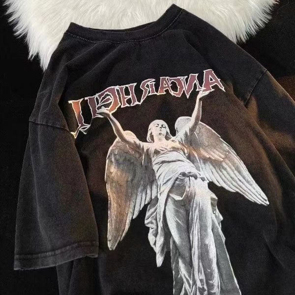 women's tshirt summer american retro angel print short sleeve women street trend round neck couples loose casual 230417, White
women's tshirt summer american retro angel print short sleeve women street trend round neck couples loose casual 230417, White
