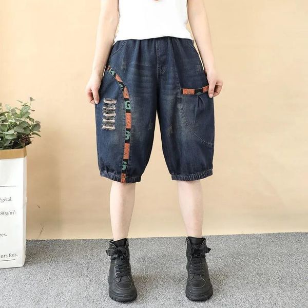 jeans summer jeans new print patch pocket denim fivepoint pants women's loose ripped hole knee length jeans harem pants thin pants, Blue
jeans summer jeans new print patch pocket denim fivepoint pants women's loose ripped hole knee length jeans harem pants thin pants, Blue