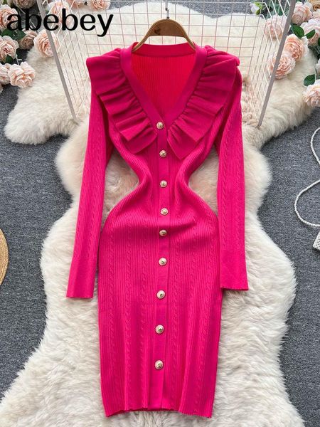dresses women ruffles knitted pencil dress korean long sleeve v neck elastic slim dress autumn winter bodycon warm sweater dress, Black;gray
dresses women ruffles knitted pencil dress korean long sleeve v neck elastic slim dress autumn winter bodycon warm sweater dress, Black;gray