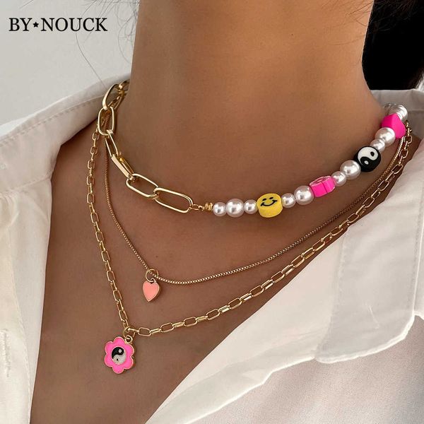 pendant necklaces imitation pearl beads smiley flower beaded choker necklace jewelry asymmetric multilayer yinyang heart metal clavicle chai, Silver
pendant necklaces imitation pearl beads smiley flower beaded choker necklace jewelry asymmetric multilayer yinyang heart metal clavicle chai, Silver