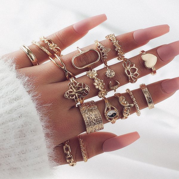 s3586 vintage knuckle ring set geometric flower chain enamel shaped appetizer stacking rings midi rings sets 19pcs/set, Silver
s3586 vintage knuckle ring set geometric flower chain enamel shaped appetizer stacking rings midi rings sets 19pcs/set, Silver