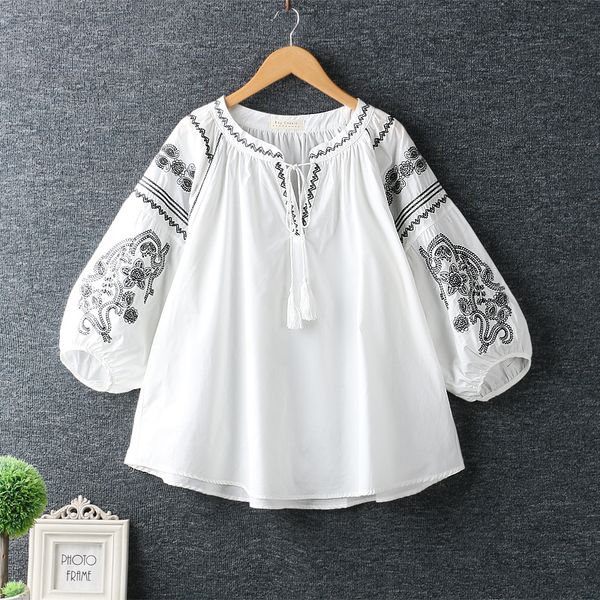 women's blouses shirts women summer ethnic vintage mexico boho style o-neck lantern sleeve loose embroidery lace up blouse shirt femin, White
women's blouses shirts women summer ethnic vintage mexico boho style o-neck lantern sleeve loose embroidery lace up blouse shirt femin, White