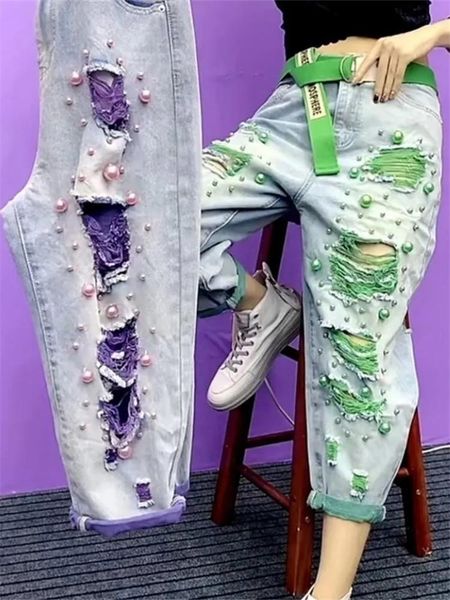 jeans summer women new fashion beaded holes loose jeans ladies high waist personality thin denim harem pants female green ripped jean, Blue
jeans summer women new fashion beaded holes loose jeans ladies high waist personality thin denim harem pants female green ripped jean, Blue