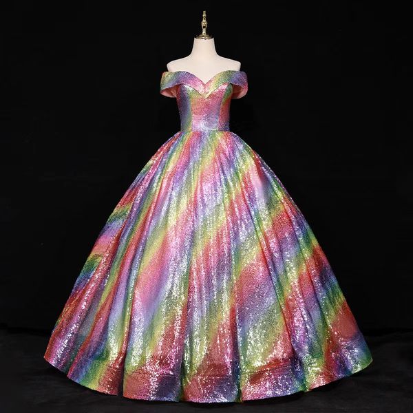 2023 sparking rainbow quinceanera dresses off the shoulder gold sequined ball gown floor length prom dress vestido de festa sweet 16 dress p, Blue;red
2023 sparking rainbow quinceanera dresses off the shoulder gold sequined ball gown floor length prom dress vestido de festa sweet 16 dress p, Blue;red