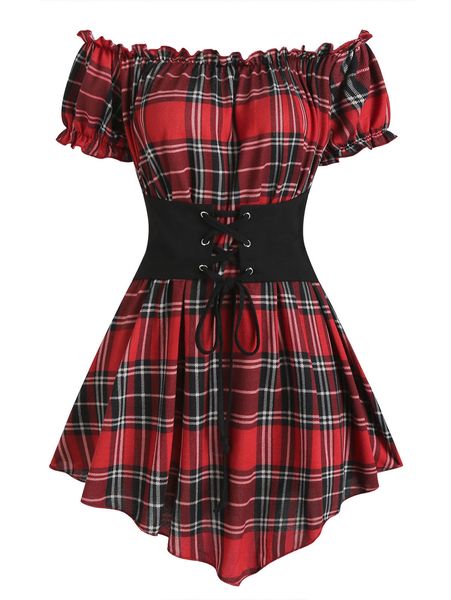 women's tshirt fashion croset style off the shoulder corset waist plaid women hide tummy short sleeve tee for summer 230417, White
women's tshirt fashion croset style off the shoulder corset waist plaid women hide tummy short sleeve tee for summer 230417, White