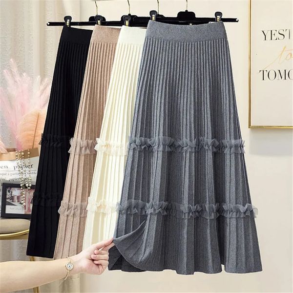 skirts lace ruffle knitted midi pleated skirt women autumn winter high waist umbrella solid skirt stitching a-line skirt long skirt 230417, Black
skirts lace ruffle knitted midi pleated skirt women autumn winter high waist umbrella solid skirt stitching a-line skirt long skirt 230417, Black