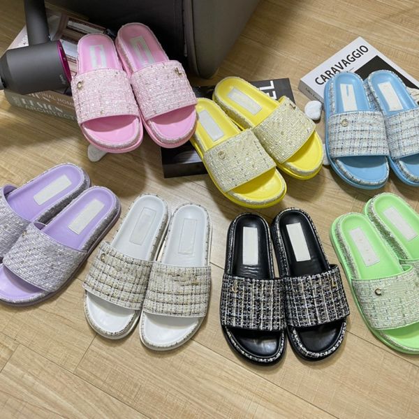 women slides letter embroidered weave lether slippers chan classic beach slipper sandals lady comfortable sandal interlocking c chain flat m, Black
women slides letter embroidered weave lether slippers chan classic beach slipper sandals lady comfortable sandal interlocking c chain flat m, Black