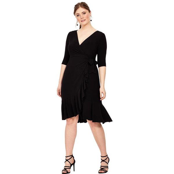 dresses plus size vneck elegant wrap summer dress women ruffle trim tie back half sleeve aline work dress large size party dress, Black
dresses plus size vneck elegant wrap summer dress women ruffle trim tie back half sleeve aline work dress large size party dress, Black