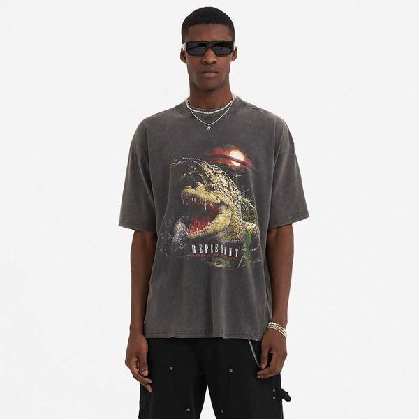 2023 fashion men's and women's t shirts uk high street brand representative damaged crocodile print british loose washed old short, White
2023 fashion men's and women's t shirts uk high street brand representative damaged crocodile print british loose washed old short, White