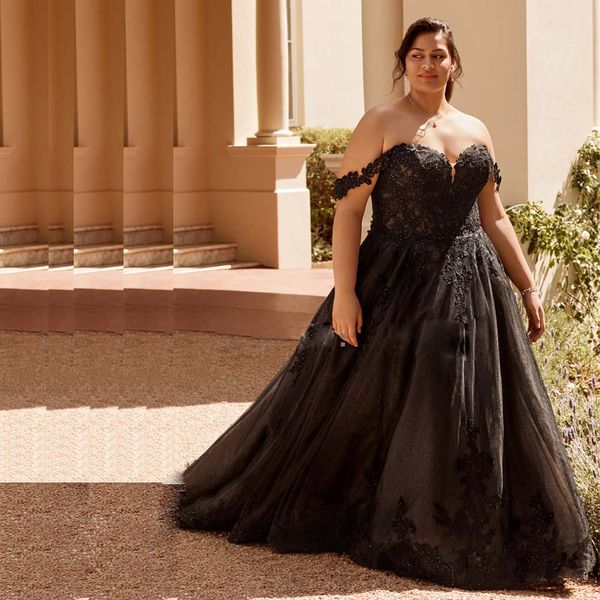plus size gothic a line wedding dresses black off the shoulder wedding gowns for bridal sequins appliques lace rock mariee, White
plus size gothic a line wedding dresses black off the shoulder wedding gowns for bridal sequins appliques lace rock mariee, White