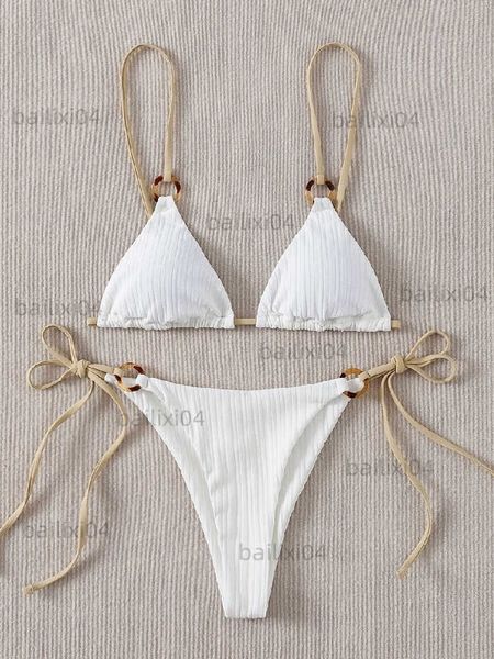 women's swimwear 2023 bikini set cute white plain ring linked spaghetti strap triangle thong biquini swimsuit swimwear women bathing su, White;black
women's swimwear 2023 bikini set cute white plain ring linked spaghetti strap triangle thong biquini swimsuit swimwear women bathing su, White;black